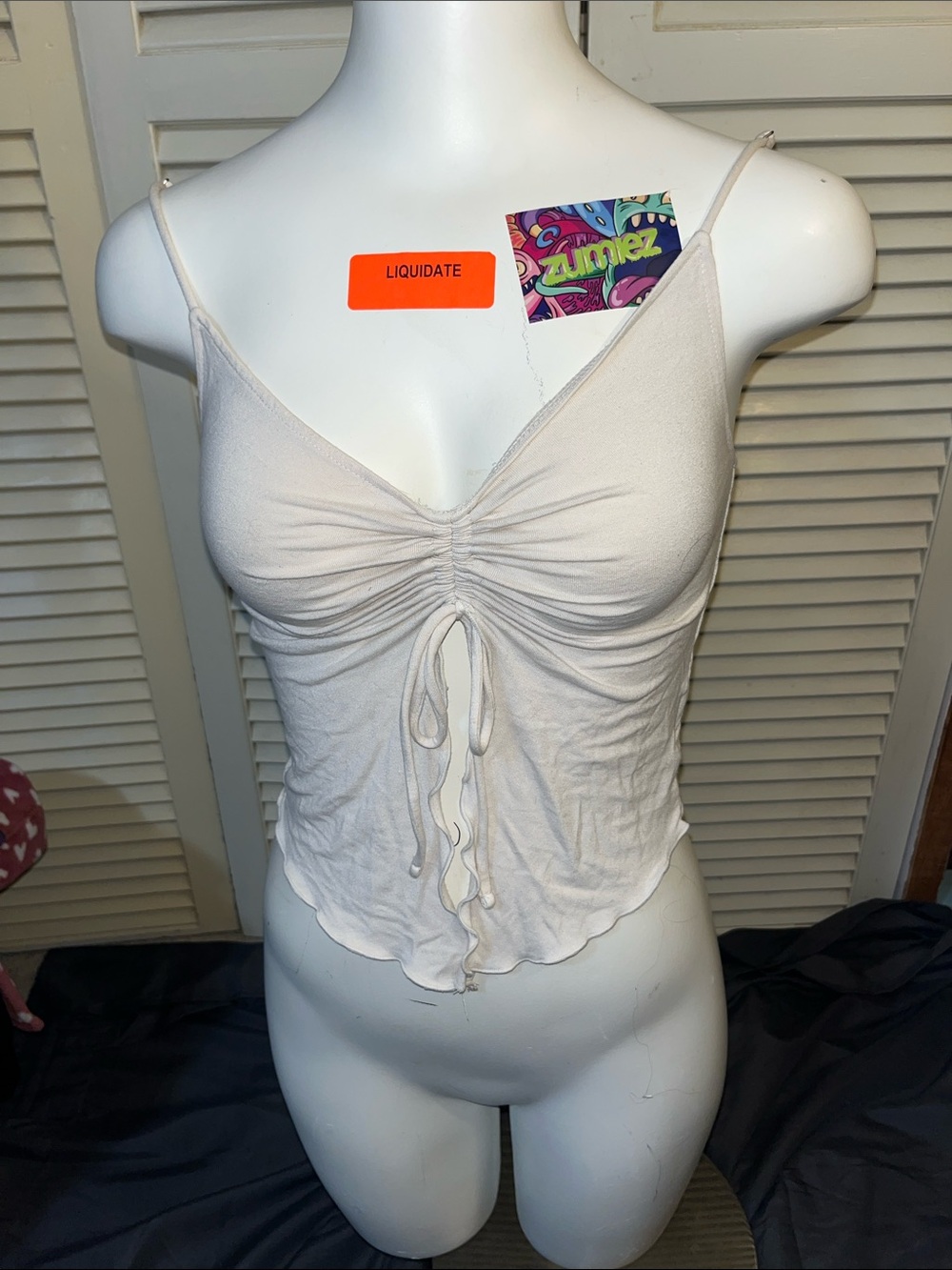 Divided Cream Tie-Front Ruched Spaghetti Strap Camisole